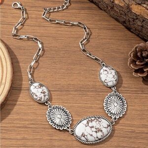 NEW Silver & White Howlite Stone Necklace